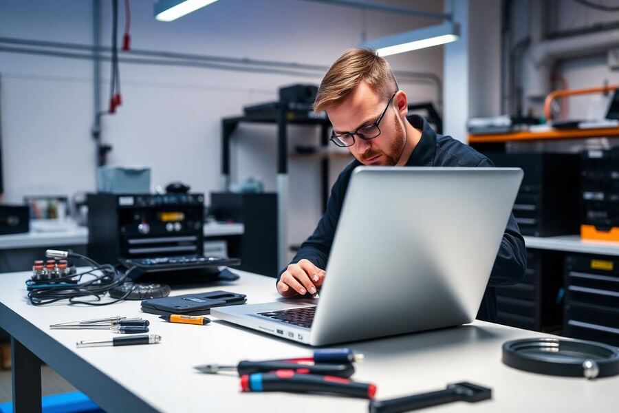 Técnico revisando una laptop